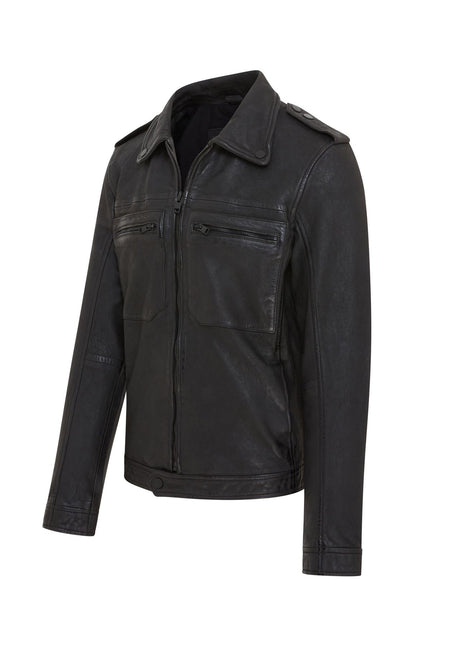 Men's Black Lamb Leather Biker Zipped Vintage Jacket
