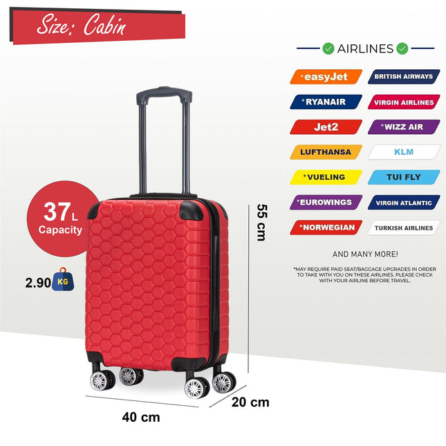 Strong ABS Hardshell Cabin Suitcase 55 x 40 x 20 cm Luggage Suitable for Easyjet, Ryanair