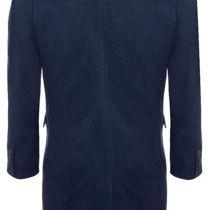 Mens 3/4 Long Double Breasted Navy Crombie Overcoat Wool Coat Peaky Blinders