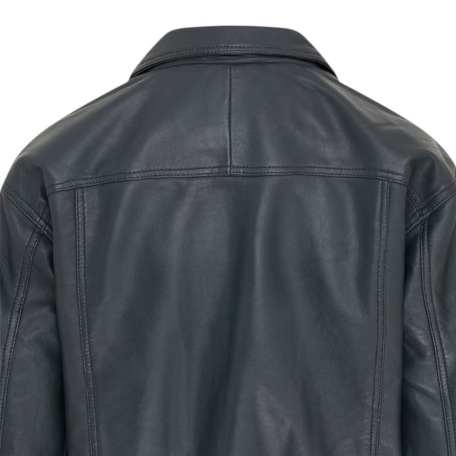 Womens Navy Leather Biker Bomber Oversized Jacket - Blouson