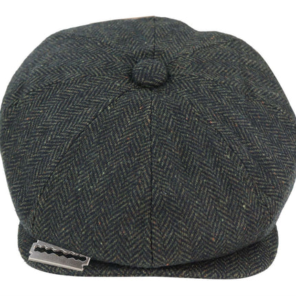 Mens Peaky Blinders Tweed Gatsby Flat Baker Hat With Razor Blade