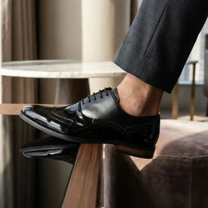 Men's Black Patent PU Leather Wingtip Brogue Oxford Shoes