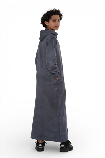 Kids Boys Hooded Eid Grey Moroccan Jubba Robe Ramadan Eid Thobe - K-HM12