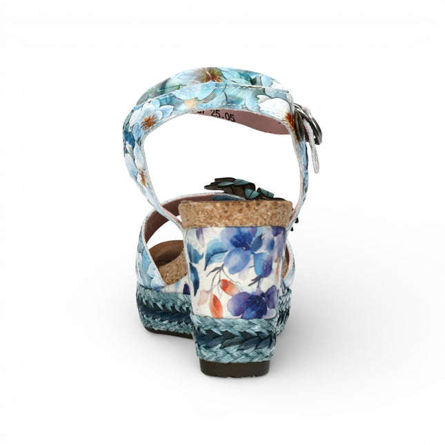 Laura Vita Women's Facyo 75 Blue Floral Leather Wedge Espadrille Sandals