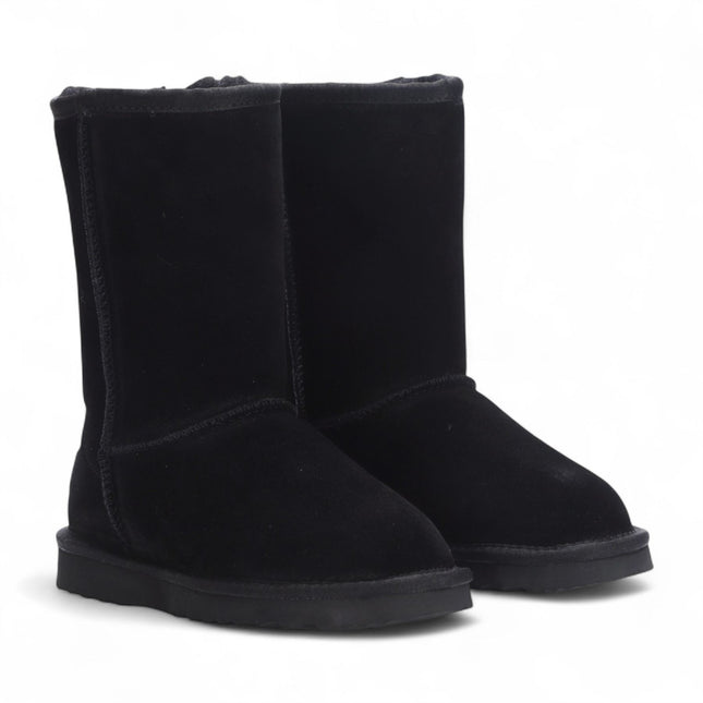Women's Genuine Sheepskin Black Suede Slip-On Ankle Winter Boots - Dusk