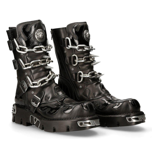 New Rock Black Spiked Mid-Calf Gothic Boots - 727-S1