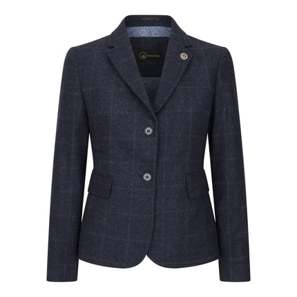 Women's Navy Blue Tailored Fit Tweed Formal Blazer