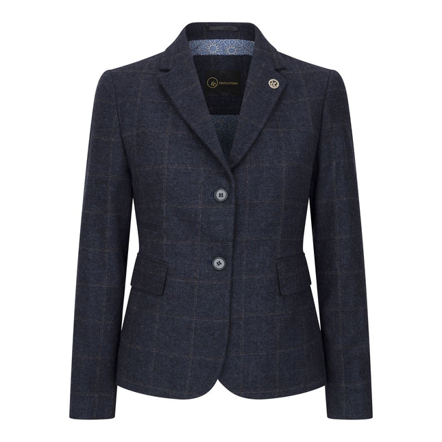Women's Navy Blue Tailored Fit Tweed Formal Blazer