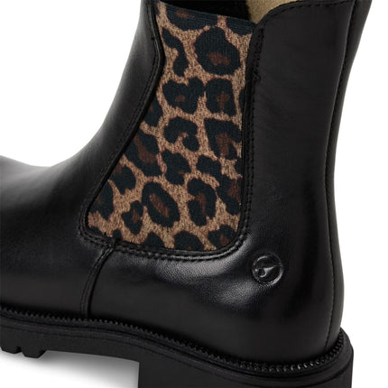 Tamaris Womens Black Leopard Leather Classic High Chelsea Ankle Boots
