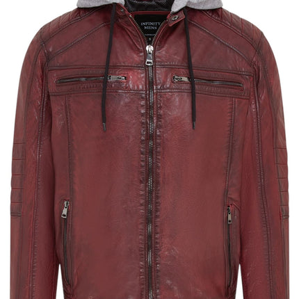 Men's Hooded Biker Lamb Leather Jacket - Burten