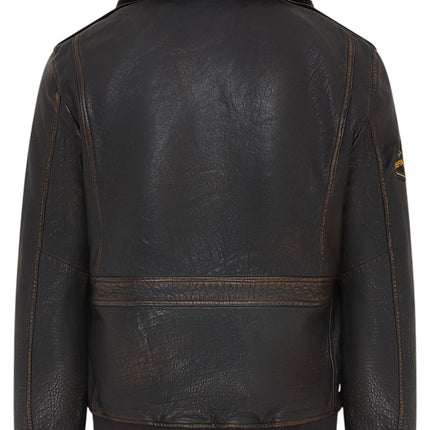 Men's Leather Bomber Sheepskin Collar G-1 Aviator Jacket - Linear