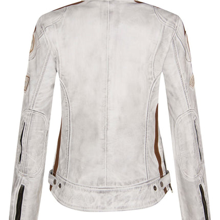 Womens Biker Racing Badges Leather Jacket-Eastleigh