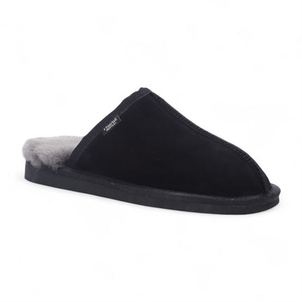 Men's Genuine Sheepskin Black Suede Mule Winter Warm Non-Slip - Highland
