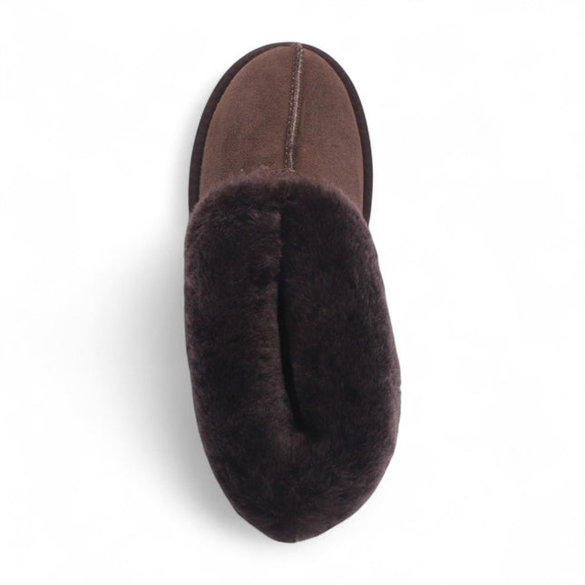 Women's Sheepskin Suede Ankle Brown Slip-On Bootie Winter - Glacier