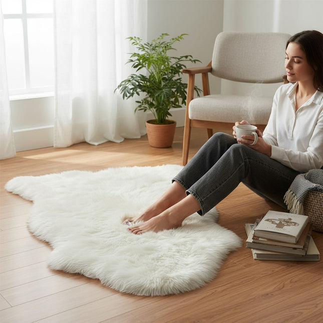 Genuine Ivory Sheepskin Natural Silky Soft Fluffy Real Wool Rug