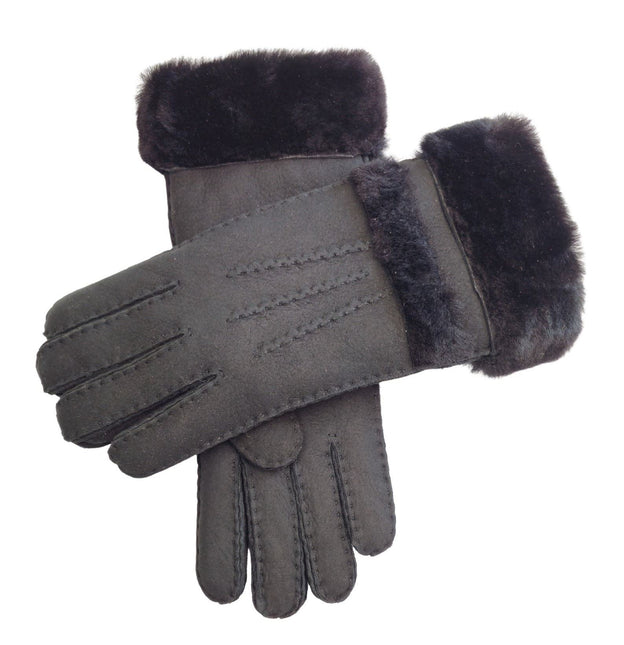 Infinity Leather Womens Black Sheepskin Suede Gloves with Roll Up/Down Cuff