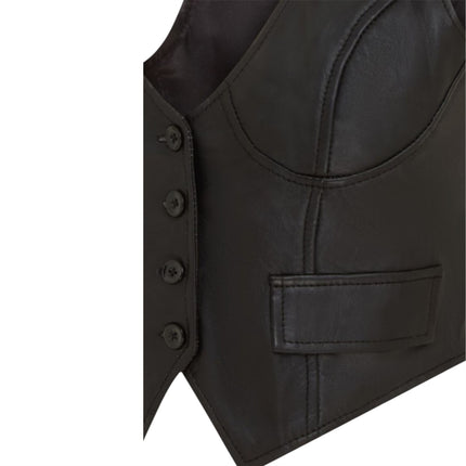 Womens Black Leather Waistcoat Biker Vest - MAM-WC