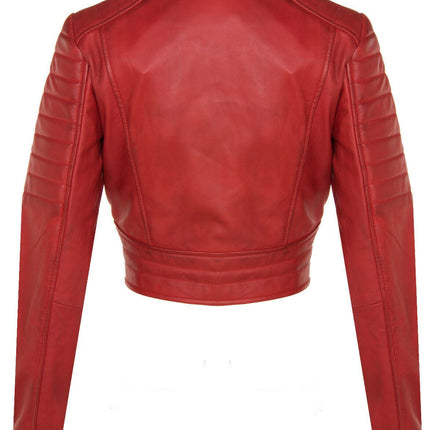 Womens Cropped Brando Leather Biker Jacket-Damascus