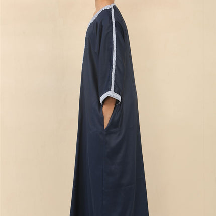 Kid's Boys Blue Moroccan Thobe Jubba Robe Eid Djellaba Gandoura