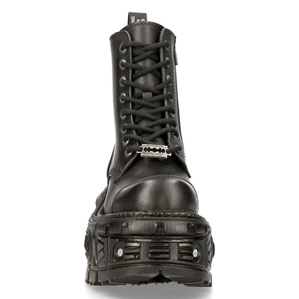 New Rock Unisex Black Leather Combat Platform Boots - TANK083-C1