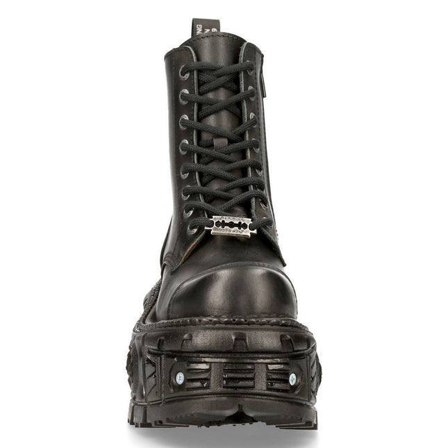 New Rock Unisex Black Leather Combat Platform Boots - TANK083-C1