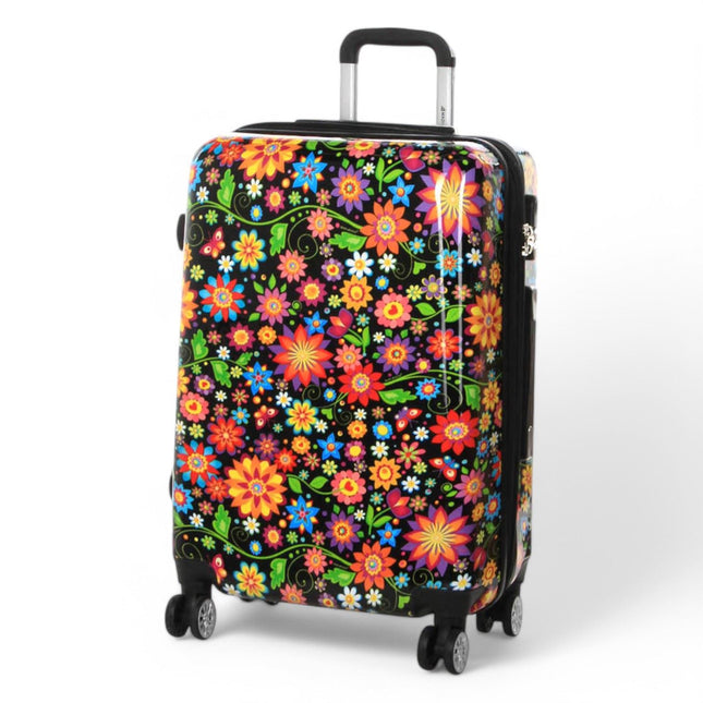 Strong Expandable Hard Shell Dual 4 Wheel Suitcase Set Print Luggage Cabin Travel Bag
