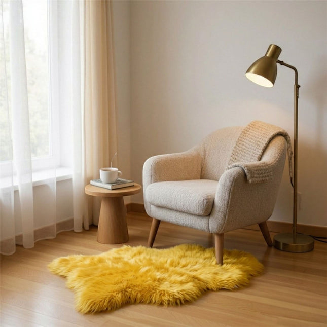 Genuine Bright Yellow Sheepskin Natural Silky Soft Fluffy Real Wool Rug