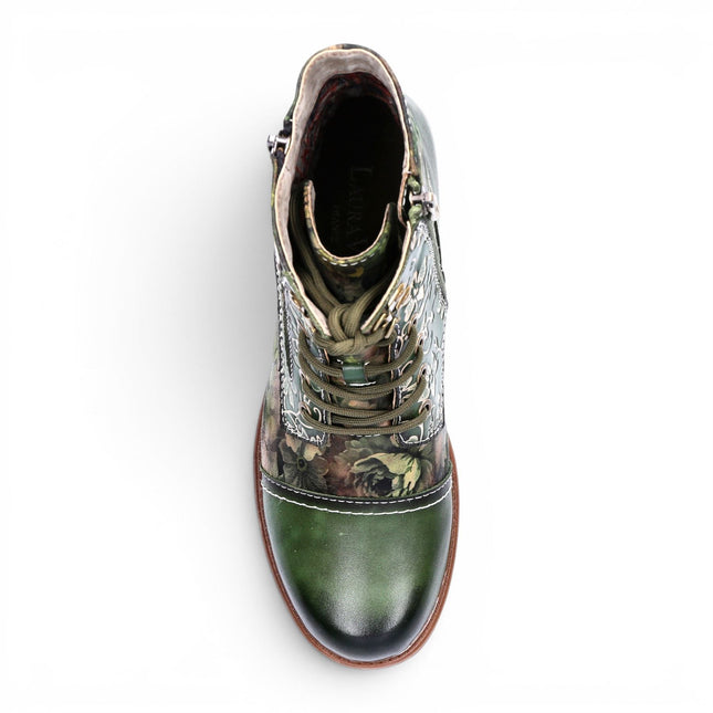 Laura Vita Women's Green Floral Victorian Leather Lace-up Ankle Boots - Anitao - 11