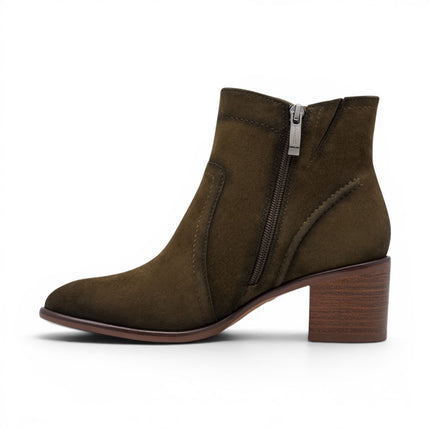 Tamaris Women's Olive Green Suede Leather Heeled Ankle Boots - 25313-47