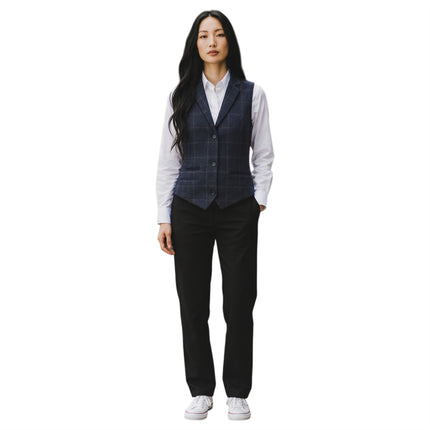 Women's Navy Tailored Fit Tweed Waistcoat Formal Vest - TPSTZ-7