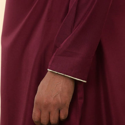 Men's Ramadan Burgundy Red Moroccan Thobe Robe Emirati Eid Jubba- TT-003