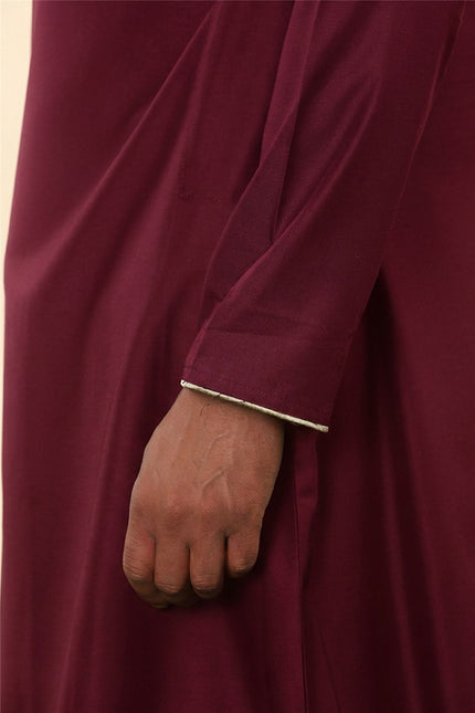 Men's Ramadan Burgundy Red Moroccan Thobe Robe Emirati Eid Jubba- TT-003