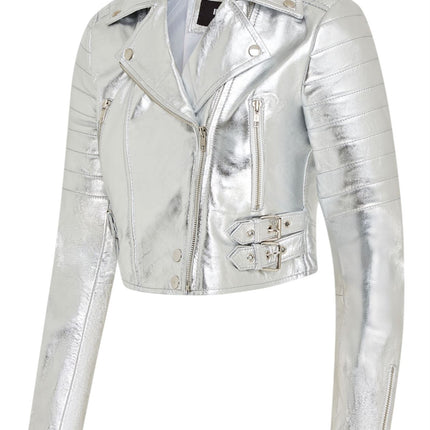 Womens Cropped Brando Leather Biker Jacket-Damascus