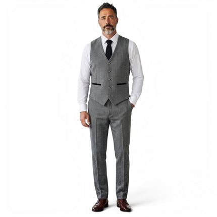 Men's Grey 3 Piece Tweed Herringbone Formal Suit -  IM4
