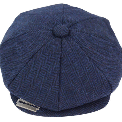 Mens Peaky Blinders Tweed Gatsby Flat Baker Hat With Razor Blade