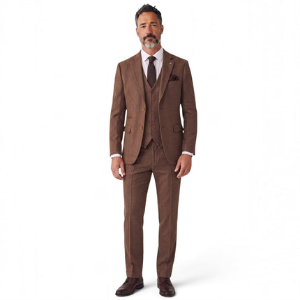 Men's Brown 3 Piece Tweed Herringbone Formal Suit -  IM4