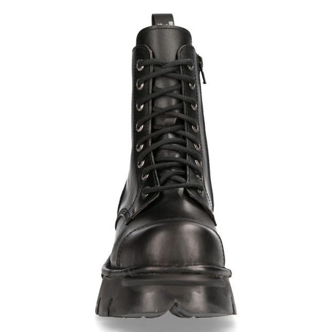 New Rock Black Leather Military Biker Boots - M-NEWMIILI083-S19