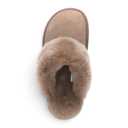 Women's Genuine Sheepskin Taupe Suede Mule Winter Slippers - Luna