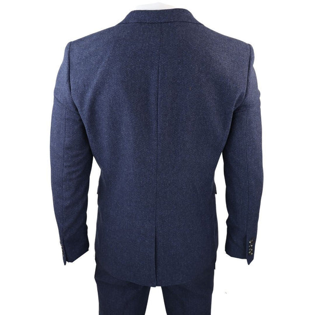 Men's Navy Blue Tweed 3 Piece Wool Suit