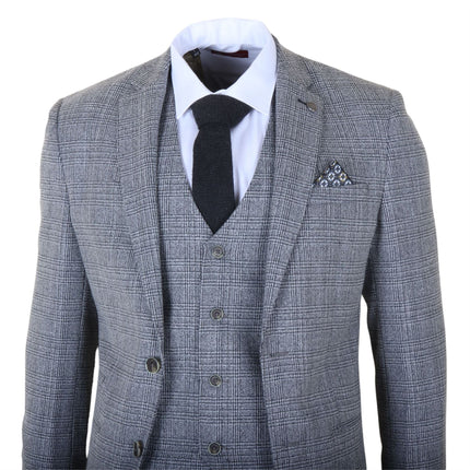 Men's 3-Piece Grey Classic Check Suit Slim Fit Plain Formal Party Suit