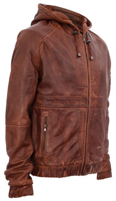 Men’s Casual Leather Hooded Bomber Jacket-Odesa