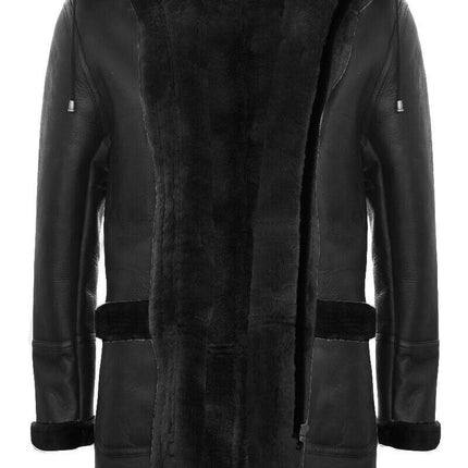 Mens Winter Sheepskin Hooded Duffle Coat-Helsinki