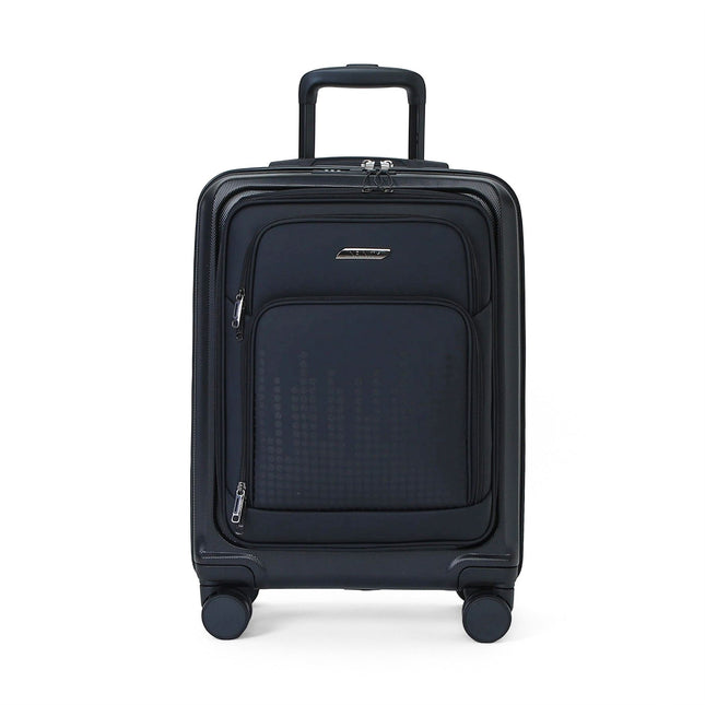 Hybrid ABS+PU Hard Shell Black Suitcase Set 8 Wheel Front Pocket Luggage