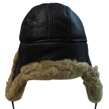 Men's B3 Brown Ginger RAF Aviator Shearling Sheepskin WW2 Flying Hat