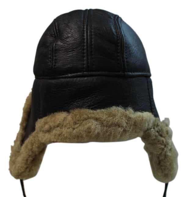 Men's B3 Brown Ginger RAF Aviator Shearling Sheepskin WW2 Flying Hat