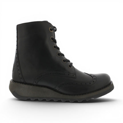 Fly London Women’s Black Leather Lace-Up Ankle Boots- SARL069