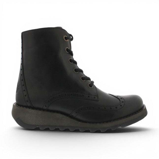 Fly London Women’s Black Leather Lace-Up Ankle Boots- SARL069
