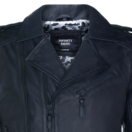 Mens Slim-Fit Double Zip Brando Leather Biker Jacket-Cairo