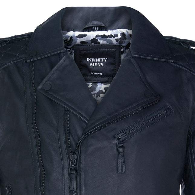 Mens Slim-Fit Double Zip Brando Leather Biker Jacket-Cairo