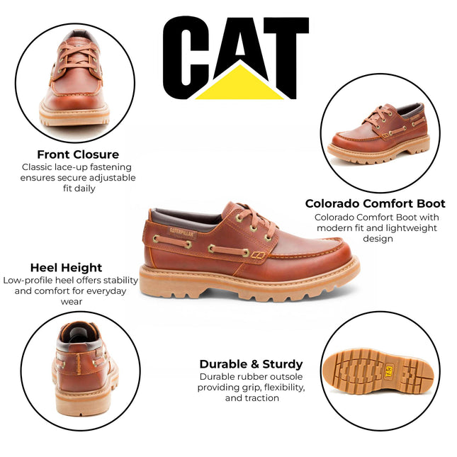 CAT (Caterpillar) Mens Dark Russet Brown Leather Low-Cut Boots - Colorado Boat Lo